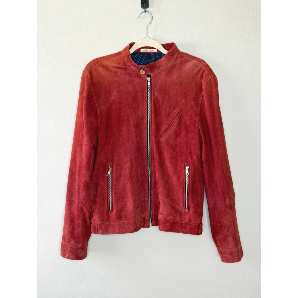 Oliver Spencer Cafe Racer Jacket Men 38 Burnt Orange Suede Moto Luxury Outerwear